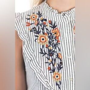 Entro Embroidered Stripe Dress Size M with Pockets Boutique